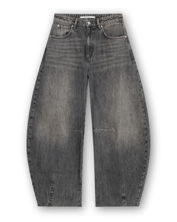 Homage Jimi Mid Waist Barrel Jeans H-CW26M33 in Vintage Grey, grijze damesjeans met barrel fit en subtiele darts.
