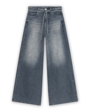 Homage Extra Wide Leg Jeans With Double Cords H-CW26M52 in Greyish Blue, high-waist damesjeans met extra wijde pijpen en dubbele denim koorden.