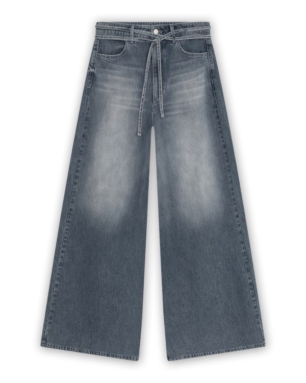 Homage Extra Wide Leg Jeans With Double Cords H-CW26M52 in Greyish Blue, high-waist damesjeans met extra wijde pijpen en dubbele denim koorden.