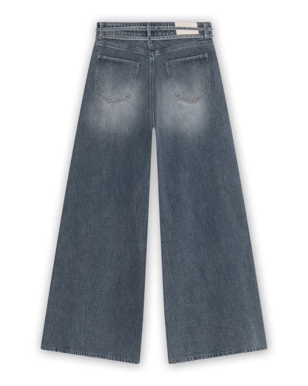 Homage Extra Wide Leg Jeans With Double Cords H-CW26M52 in Greyish Blue, high-waist damesjeans met extra wijde pijpen en dubbele denim koorden.