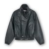 Homage Crocodile Bomber Jacket in Dark Forest Green, oversized donkergroene dames bomber van imitatieleer met croco reliëf en hoge kraag.