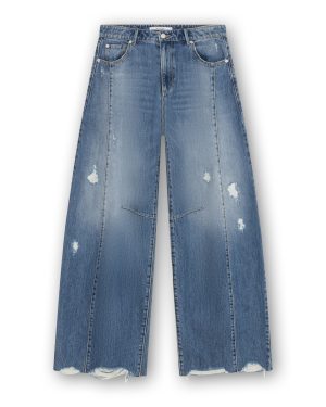 Homage Bowie Extra Wide Barrel Jeans Destroys, damesjeans met extra wijde barrel fit en stoere destroyed details.