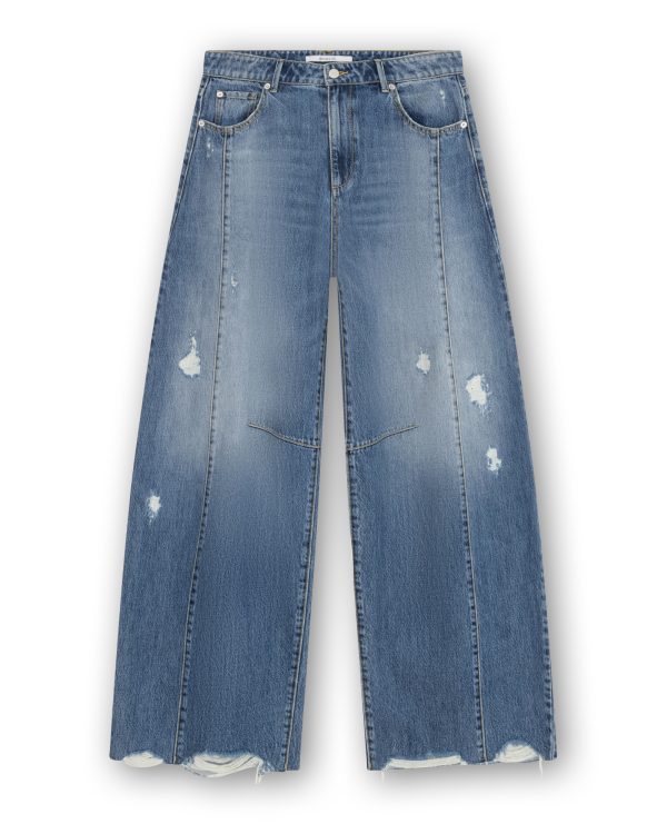 Homage Bowie Extra Wide Barrel Jeans Destroys, damesjeans met extra wijde barrel fit en stoere destroyed details.