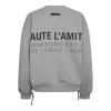 Haute L'Amitié New Studio Tie Sweat HL10714, oversized dames sweater met logo, rugprint en verstelbare strikdetails aan de zijkanten.