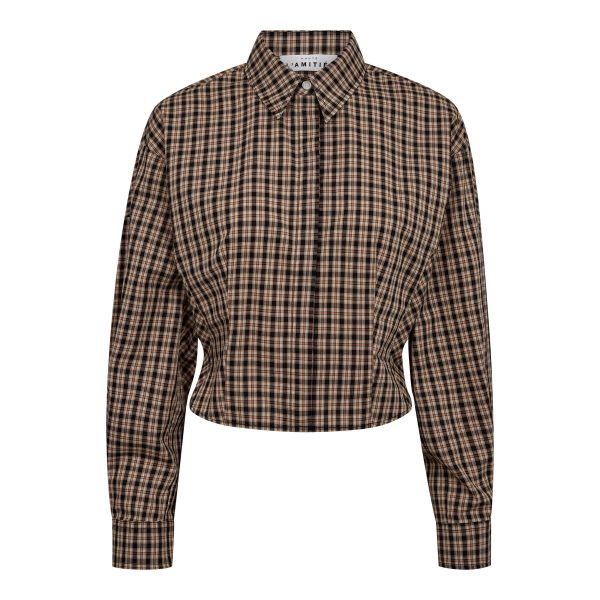 Haute L'Amitié Dessert Check Smock Shirt, geruite damesblouse met vrouwelijke smockdetails en moderne pasvorm.