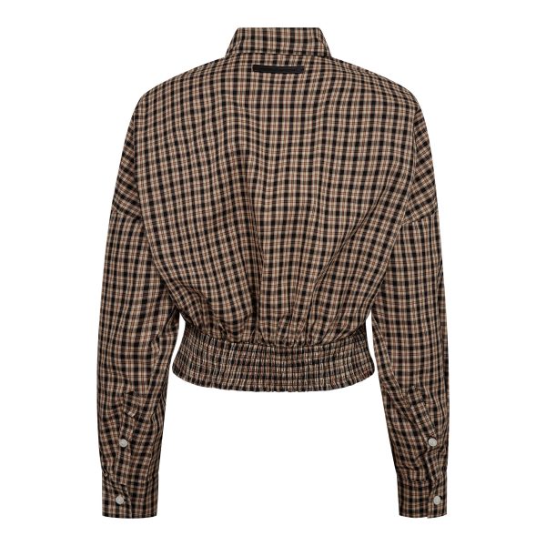 Haute L'Amitié Dessert Check Smock Shirt, geruite damesblouse met vrouwelijke smockdetails en moderne pasvorm.