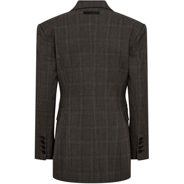 Haute-L-Amitié-Premiere-Waist-Fit-Check-Blazer-HL10844_Mocca Haute L'Amitié Premiere Waist Fit Check Blazer, geruite damesblazer met getailleerde pasvorm en vrouwelijke uitstraling.