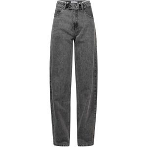 Haute L'Amitié Flip Barrel Grey Tall Jeans HL10860, lange grijze dames barrel jeans met lichte wassing en opvallende omslagtaille.