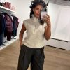 Aímée The Label LoiraW6 Waistcoat, gemêleerd dames gilet met hoge kraag, halve ritssluiting en mouwloos silhouet.
