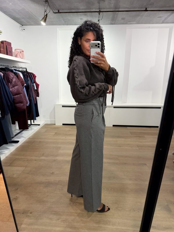 Aímée The Label VeniceW6 Trousers in Grey, grijze dames pantalon met straight-leg pasvorm en plooien aan de voorzijde.