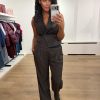 Co’Couture AliniCC Logo Pant 500148 in Dark Brown, donkerbruine high-waist damesbroek met wijde pijpen en elastische logoband.