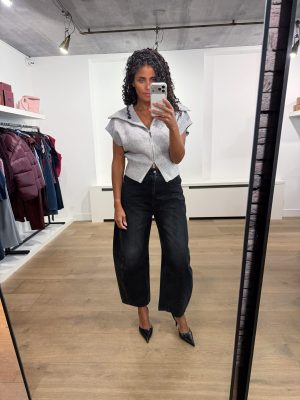 Co’Couture RowCC Zip Knit Vest 500028 in Grey Melange, mouwloos grijs gebreid damesvest met hoge kraag en ritssluiting.