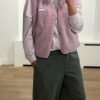 American Vintage Hoktown gilet in Prune Chiné, kort mouwloos teddy dames gilet met fluffy structuur en ruime pasvorm.