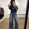 Homage Extra Wide Leg Jeans With Double Cords H-CW26M52 in Greyish Blue, high-waist damesjeans met extra wijde pijpen en dubbele denim koorden.