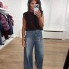 Homage Extra Wide Leg Jeans With Double Cords H-CW26M52 in Greyish Blue, high-waist damesjeans met extra wijde pijpen en dubbele denim koorden.