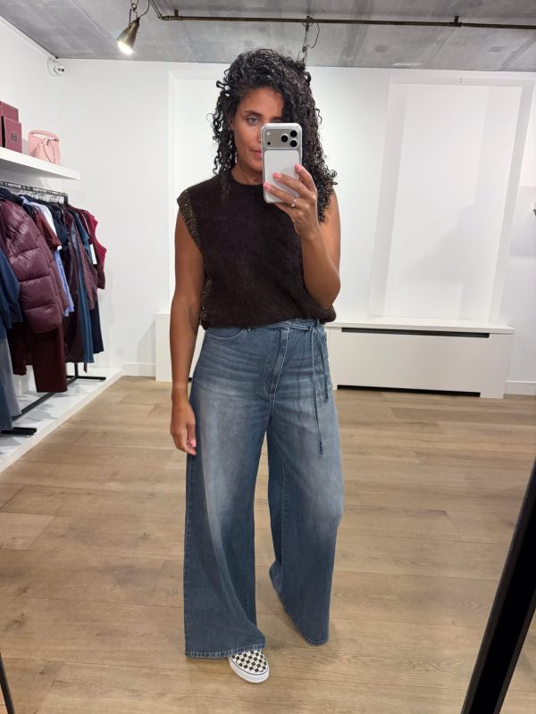 Homage Extra Wide Leg Jeans With Double Cords H-CW26M52 in Greyish Blue, high-waist damesjeans met extra wijde pijpen en dubbele denim koorden.
