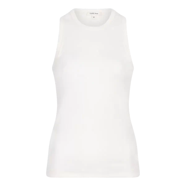 Love Stories Bella Classic Tank Top in White, witte dames tanktop van katoenmix met mouwloos design en comfortabele pasvorm.