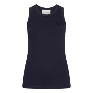 Love Stories Bella Classic Tank Top in Dark Blue, mouwloze katoenen dames top met stretch en relaxte pasvorm.