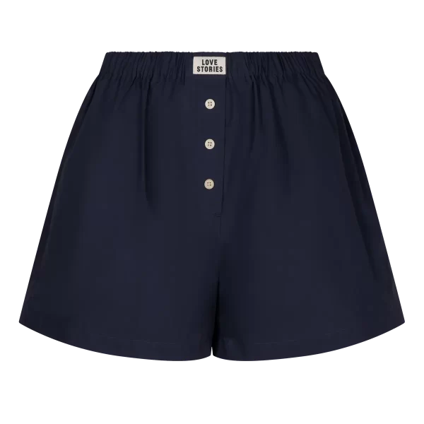 Love Stories James Boxershort-Style Shorts in Dark Blue, katoenen dames short met elastische tailleband en losse pasvorm.