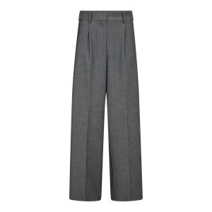 Co’Couture JackyCC Pleat Pant 500293 in Mid Grey, grijze high-waist dames pantalon met wijde pijpen, plooien en persvouwen.