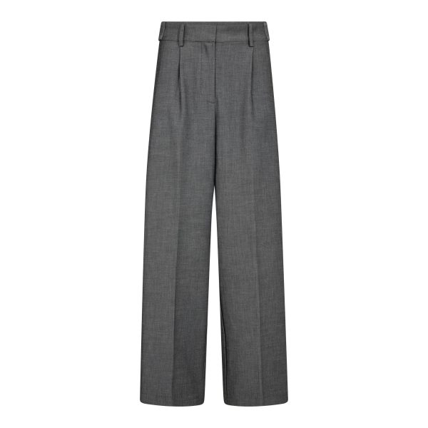 Co’Couture JackyCC Pleat Pant 500293 in Mid Grey, grijze high-waist dames pantalon met wijde pijpen, plooien en persvouwen.