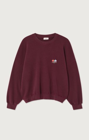 American Vintage Atubay sweater in Lie de Vin, oversized dames sweater in bordeaux met ronde hals en zachte sweatstof.