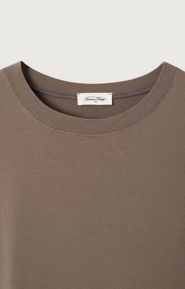 American Vintage Fizvalley T-shirt in Cendre Vintage, katoenen dames T-shirt in warme grijsbruine vintage tint.