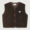 American Vintage Hoktown Teddy Vest in Marronnier Chiné, donkerbruin mouwloos dames gilet met zachte teddystructuur en relaxte pasvorm.