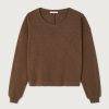 American-Vintage-Sweat-Sonoma-SON02IGH26CHATVI American Vintage Sonoma longsleeve in Châtaignier Vintage, bruin dames shirt van gestructureerd katoen met ronde hals en relaxte fit.