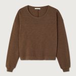 American Vintage Sonoma longsleeve in Châtaignier Vintage, bruin dames shirt van gestructureerd katoen met ronde hals en relaxte fit.