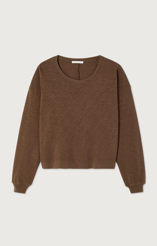 American-Vintage-Sweat-Sonoma-SON02IGH26CHATVI American Vintage Sonoma longsleeve in Châtaignier Vintage, bruin dames shirt van gestructureerd katoen met ronde hals en relaxte fit.