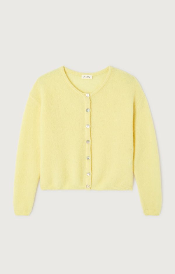 American Vintage Vitow dames vest in Citronnier Chiné, zacht geel gemêleerd vest van alpaca en wol met ronde hals en knoopsluiting.