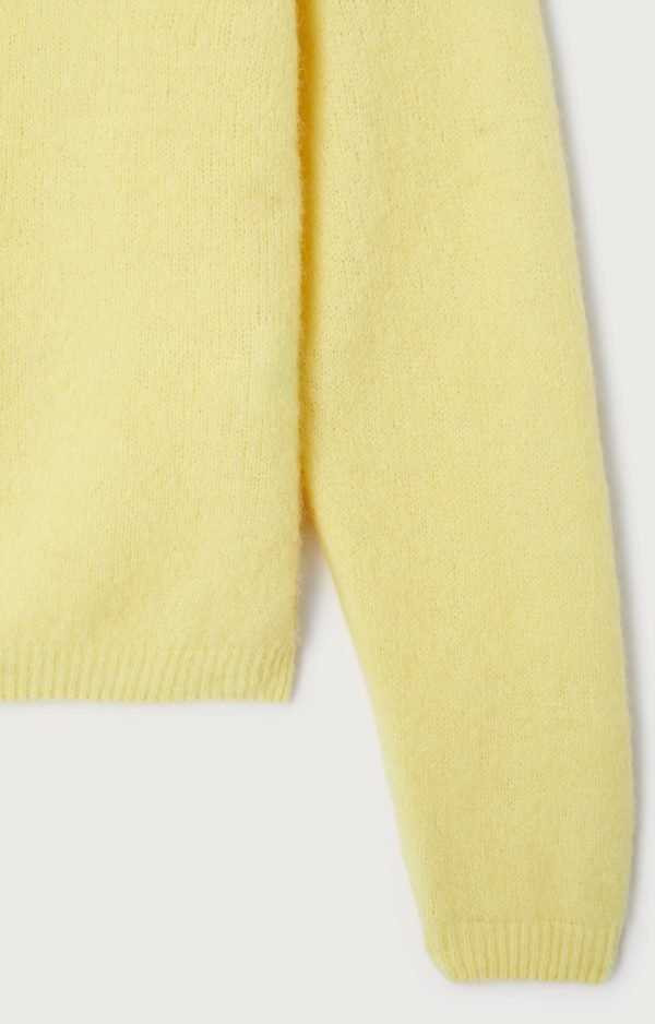 American Vintage Vitow dames vest in Citronnier Chiné, zacht geel gemêleerd vest van alpaca en wol met ronde hals en knoopsluiting.