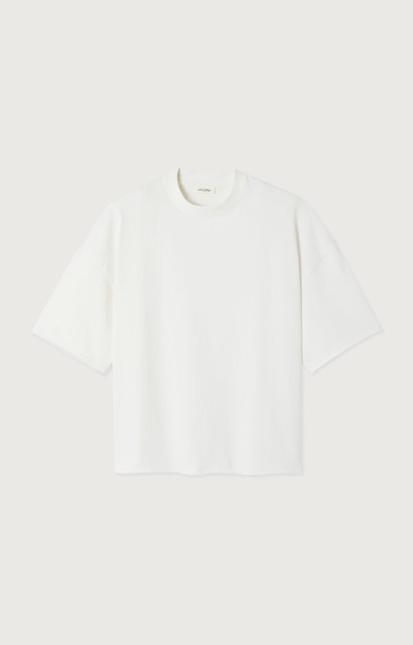 American Vintage Afoma AFO02DH26 in Blanc, wit oversized dames T-shirt van stevig katoen met korte mouwen en ronde hals.