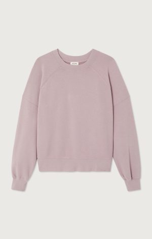 American Vintage Atubay sweater in Prune, oversized dames sweater in diepe pruimtint met ronde hals en zachte sweatstof.