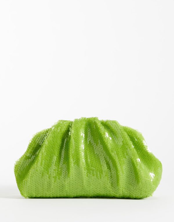 Sui-Ava-Seguin-Clutch-bag-SA2602124-limegreen SUI AVA Sequin Clutch Bag SA2602124 in Green, groene dames clutch met glinsterende pailletten en zachte geplooide vorm.