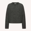 by-bar Vasile Pullover 26415001-1725 in Moss Brown, groenbruine fluffy damestrui van alpaca en mohair met ronde hals en losse pasvorm.