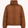 by-bar Joy Jacket 26419004 in Hazel, bruine gewatteerde damesjas met hoge opstaande kraag, fleecegevoerde ritszakken en verstelbare zoom.