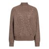 500272-RowCC-Rib-Cable-Knit-20009-11 - Packshot Co'Couture RowCC Rib Cable Knit 500272-20009 in Walnut, bruine gebreide damestrui met kabelstructuur en ribdetails.