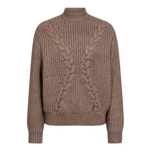 Co'Couture RowCC Rib Cable Knit 500272-20009 in Walnut, bruine gebreide damestrui met kabelstructuur en ribdetails.