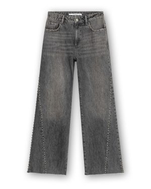Homage Mid Waist Straight Leg Jeans With Studs H-CW26M31 in Vintage Grey, grijze damesjeans met mid waist, rechte pijpen en studs.