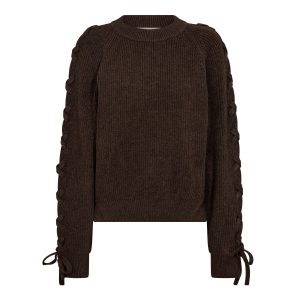 Haute L'Amitié Duke Tie Knit HL824, gebreide damestrui met ronde hals, lange mouwen en opvallende strikdetails.