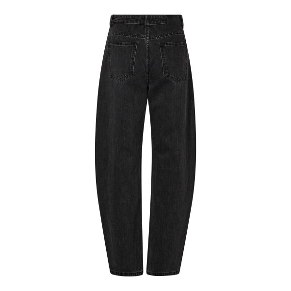 Haute L'Amitié Flip Waist Rivet Tall Jeans HL10875 in Black, zwarte dames barrel jeans met studs en opvallende omgeslagen tailleband.