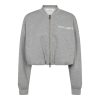Haute L'Amitié Maxi Crop Zip Sweat HL10880 in Grey Melange, grijs cropped dames sweatvest met oversized fit, ritssluiting en logo op de borst.
