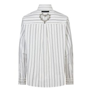 Haute L'Amitié Cristel Heart Stripe Shirt HL10962, gestreepte damesblouse met hartdetails en oversized fit.