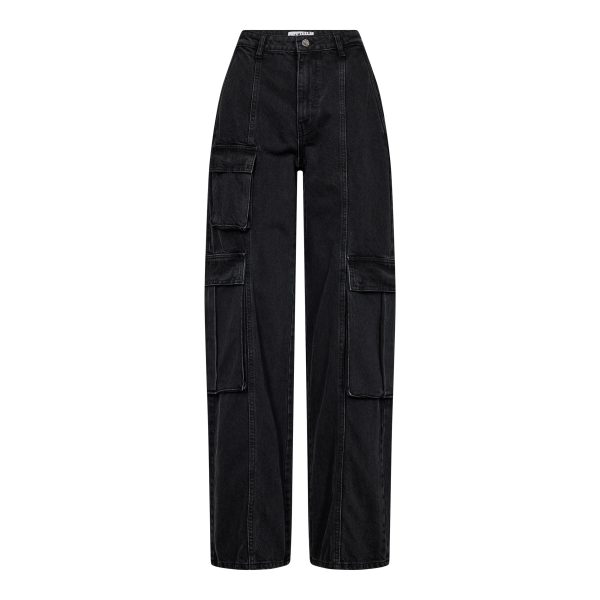 Haute-L-Amitié-Denim-Cargo-Tall-Pants-HL10993-Black Haute L'Amitié Denim Cargo Tall Pants HL10993, lange denim dames cargobroek met wijde fit en grote cargozakken.