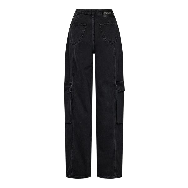 Haute-L-Amitié-Denim-Cargo-Tall-Pants-HL10993-Black Haute L'Amitié Denim Cargo Tall Pants HL10993, lange denim dames cargobroek met wijde fit en grote cargozakken.