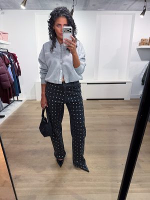 Haute L'Amitié Maxi Crop Zip Sweat HL10880 in Grey Melange, grijs cropped dames sweatvest met oversized fit, ritssluiting en logo op de borst.