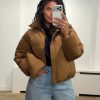 by-bar Joy Jacket 26419004 in Hazel, bruine gewatteerde damesjas met hoge opstaande kraag, fleecegevoerde ritszakken en verstelbare zoom.