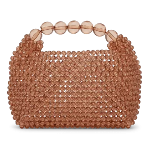 SUI AVA Slouchy Beaded Bag SA25044173 in Toffee, bruine handgemaakte damestas van glanzende kralen met ronde handgreep en slouchy vorm.
